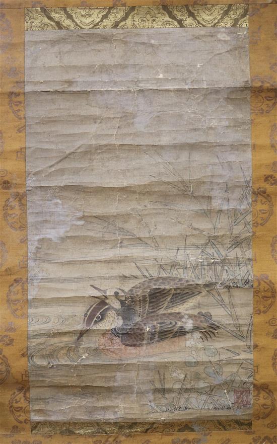 Chinese School, 18th/19th century, scroll painting of two ducks